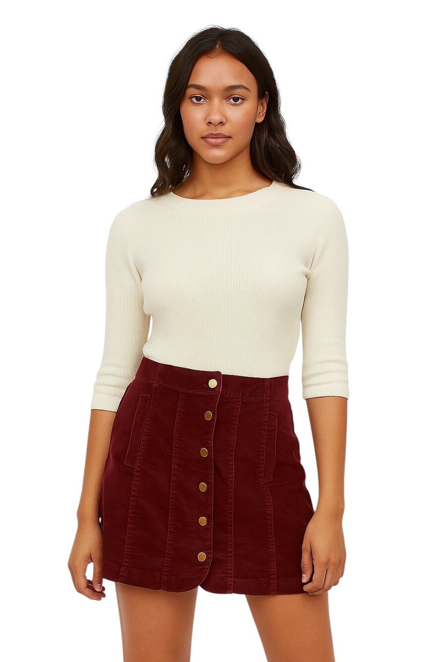BDG Corduroy Burgundy Wine Maroon Mini Skirt Fall gold Snap Button Front Size 6